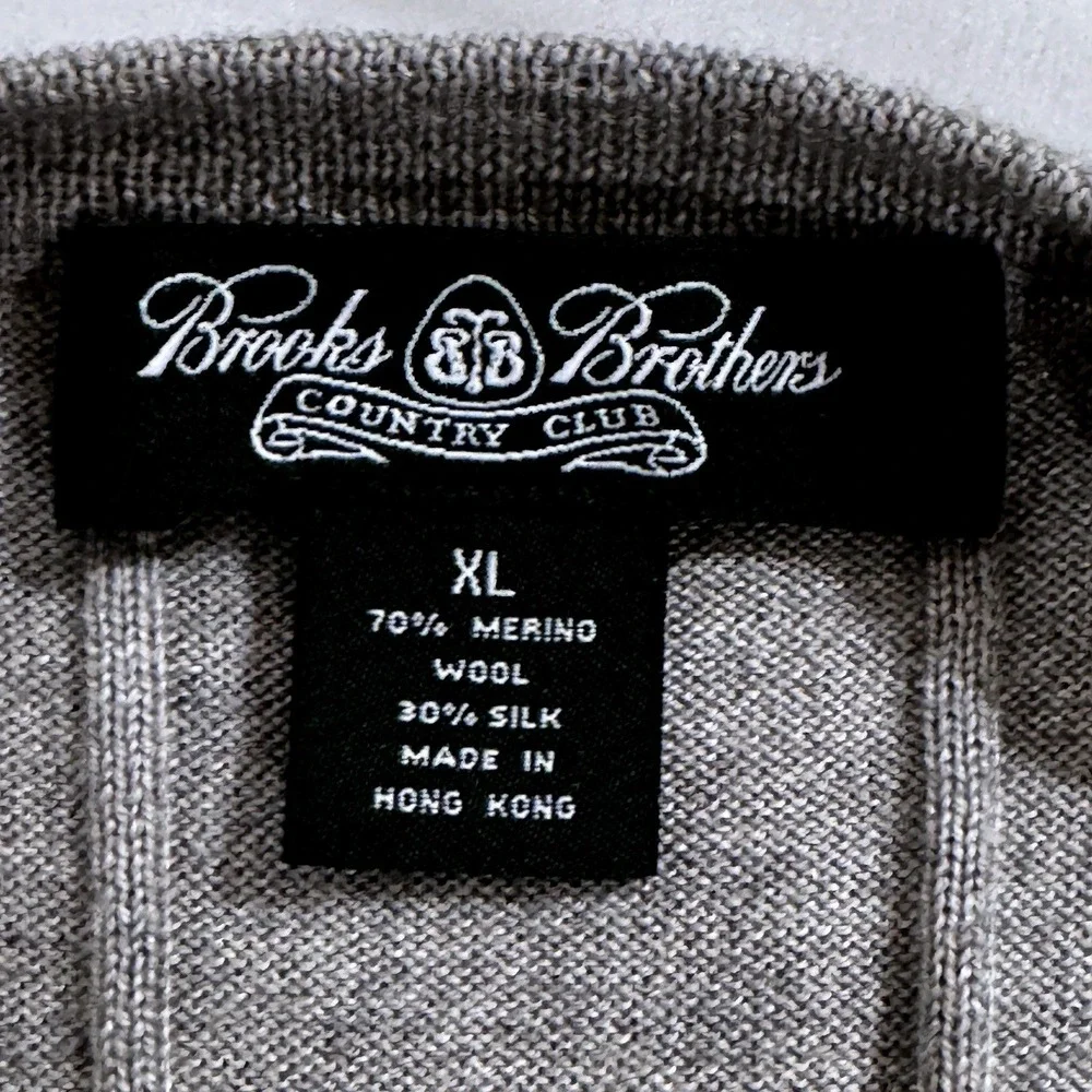 Brooks Brothers Sweater Men's XL Silk Blend Wool Ribbed V-Neck Country Club Grey